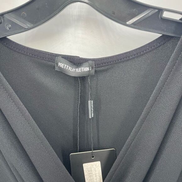 Pretty Little Thing Shift Dress Cocktail deep V Neck Wrap Stretch Black NEW 8 - Picture 10 of 13